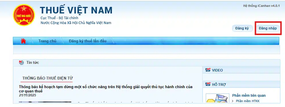 Đăng nhập tài khoản nộp thuế điện tử qua cổng eTax