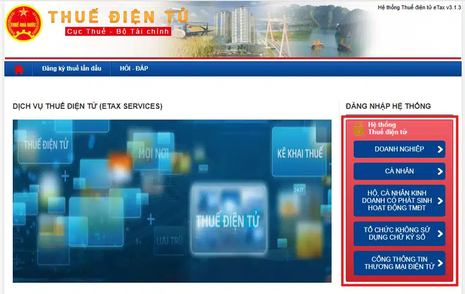 Đăng nhập tài khoản nộp thuế điện tử qua cổng eTax