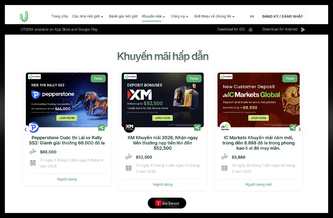 Các chương trình khuyến mãi của sàn giao dịch mà UTSPAY tổng hợp